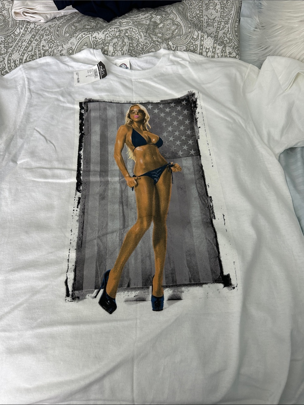 Delta White Graphic Tee with Multicolor Photo Print